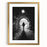 Elegant gold-framed landscape artwork featuring a serene cave scene, complete with a white mat, perfect for enhancing modern home decor and gallery displays.