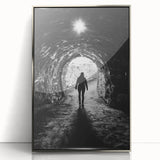 Framed acrylic artwork showcasing a stunning landscape of caves, featuring intricate details in silver tones, ideal for modern home decor and art enthusiasts.