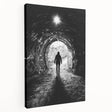 Stretched canvas artwork depicting a serene landscape with caves, showcasing earthy tones and intricate textures, perfect for enhancing modern home decor.