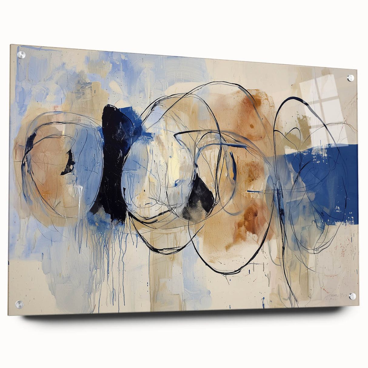 Modern Office Wall Art - Blue & Beige Abstract Corporate Decor
