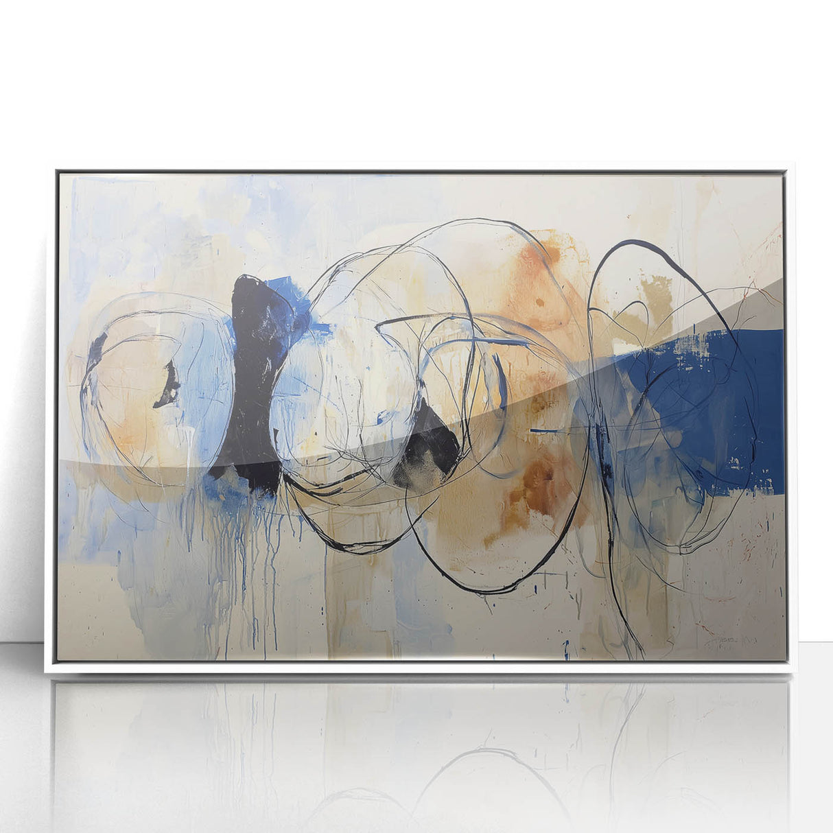 Modern Office Wall Art - Blue & Beige Abstract Corporate Decor