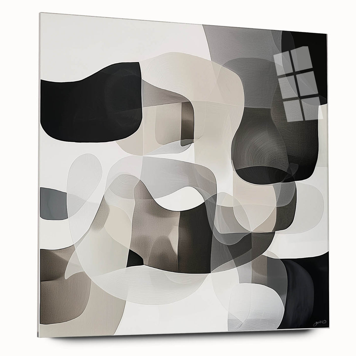 Abstract geometric acrylic glass artwork featuring sharp angles and vibrant colors, displayed from a side view, showcasing its sleek design and modern appeal.