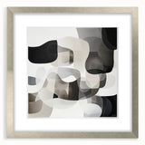 Abstract geometric frame in silver with a sleek mat, showcasing a modern design perfect for contemporary home decor. Ideal for art displays or photography.