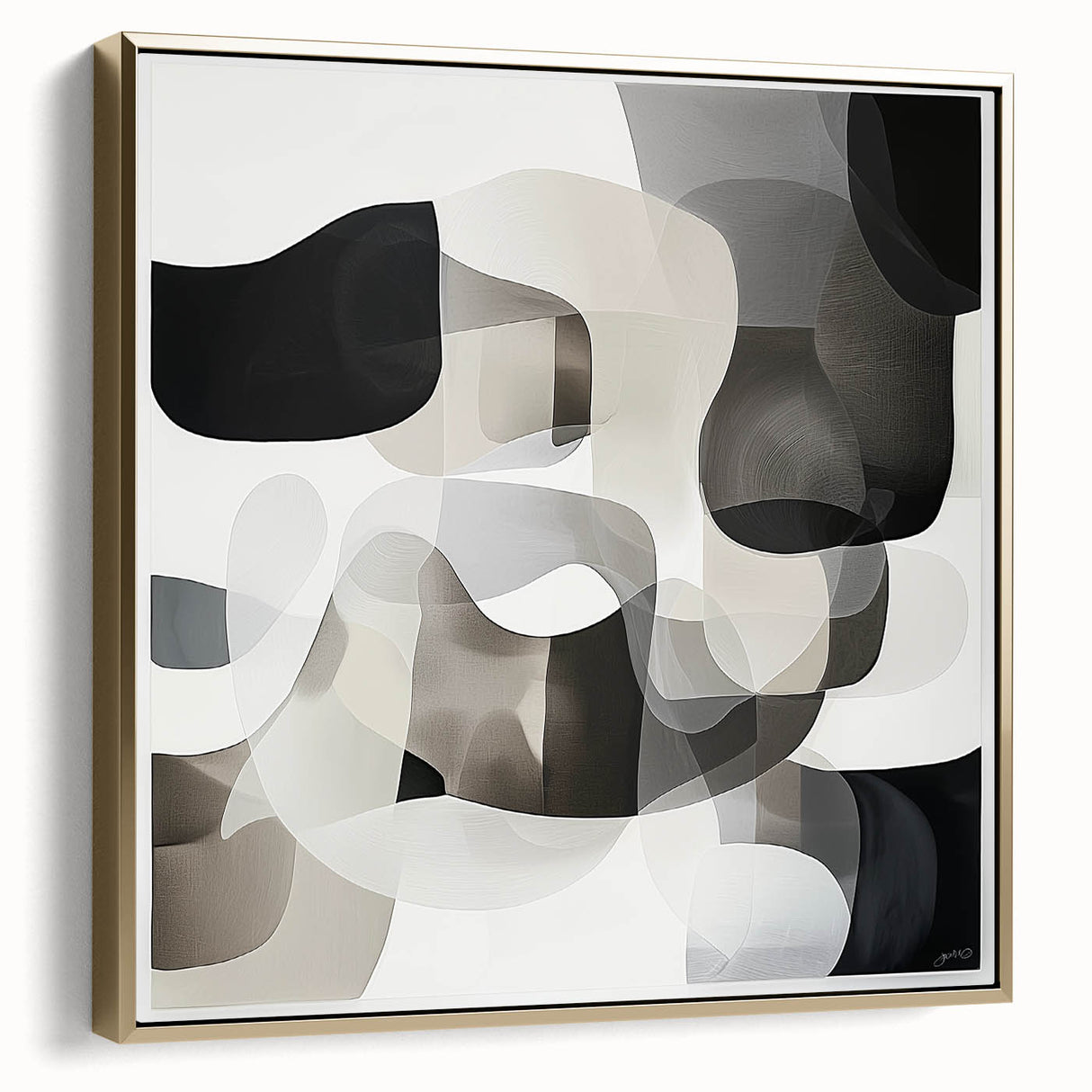 Framed abstract geometric canvas art in silver and gold tones, showcasing modern design elements and stylish decor for contemporary interiors. Perfect for enhancing living spaces with elegance.