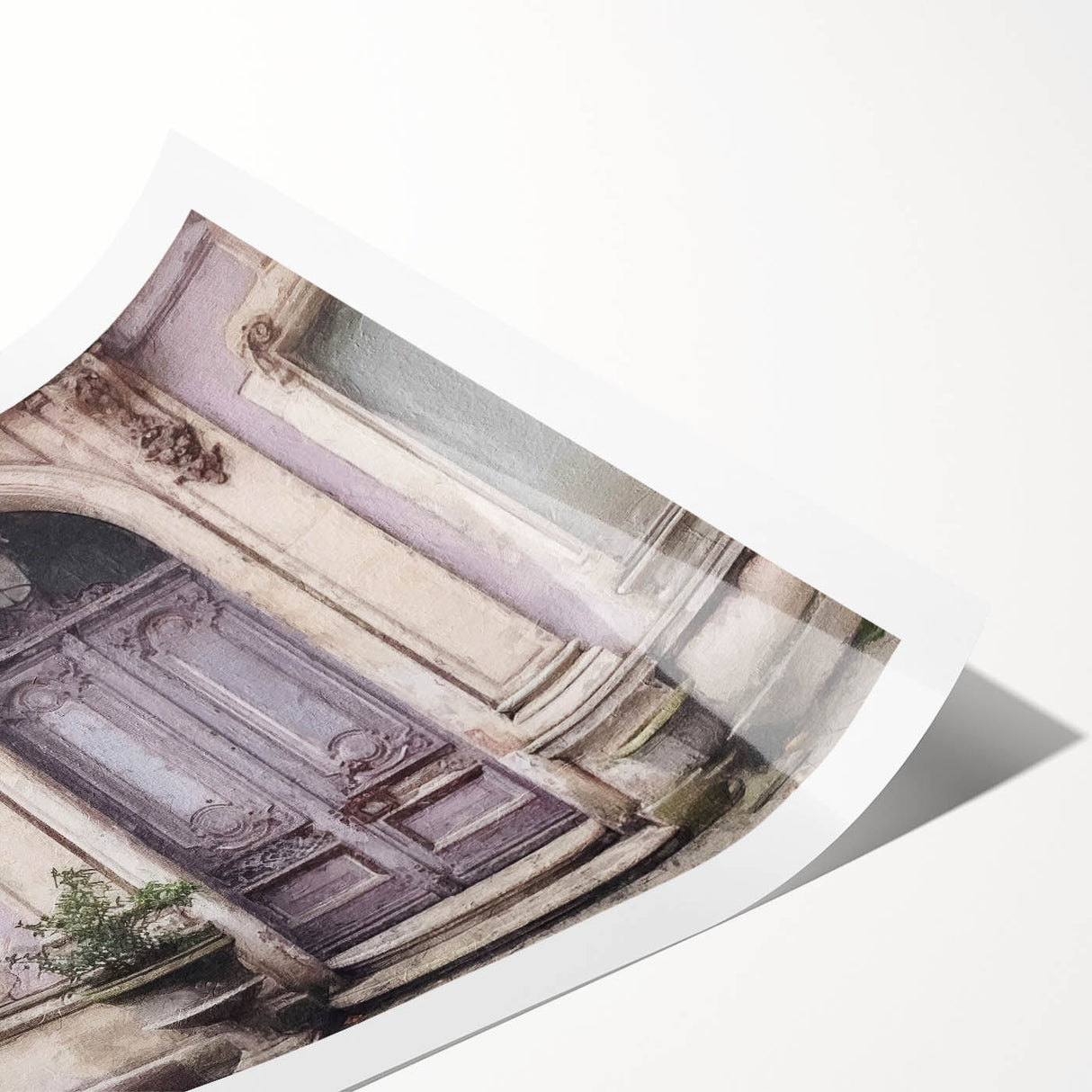 Extra large wall art featuring line art flowers on a French door design, printed on rolled canvas.