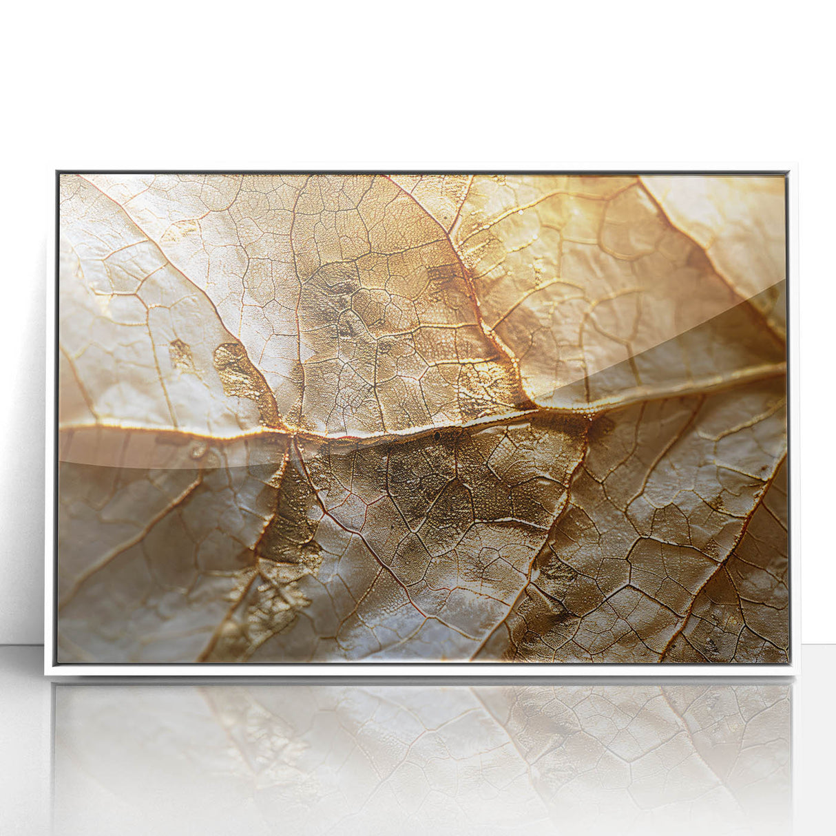 Framed acrylic wall art featuring a vibrant floral and botanical design with green leaves and colorful flowers, set against a crisp white background, ideal for home decor.