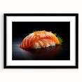 Extra large abstract art print featuring colorful, textured depictions of various food dishes, framed in black.