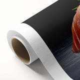 Art deco poster featuring an array of colorful food dishes on rolled canvas, ideal for dining room wall art.