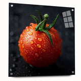 Large abstract wall art featuring assorted fruits in vibrant colors on acrylic glass, ideal for dining room decor.