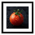 Extra large abstract art print featuring textured fruits in vibrant colors on a black framed canvas.