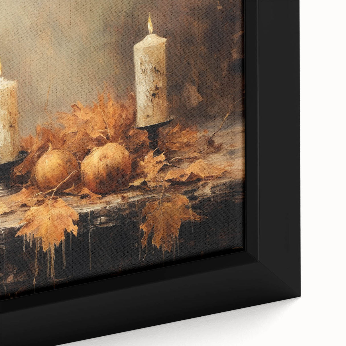 Autumn Candles and Pumpkins Halloween Wall Art - Cozy Oil Painting