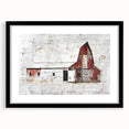 Black-framed landscape barn wall art featuring a serene rural scene, elegantly matted for a polished look, perfect for home decor in modern or rustic settings.