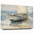 Acrylic glass landscape art display showcasing vibrant colors and intricate details, viewed from the side with attached pins for mounting, perfect for modern home decor.