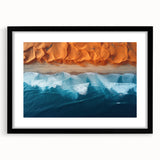 Extra large colorful abstract art print depicting textured African scenery, framed in black, ideal for living room decor.