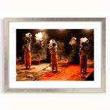 Textured abstract art print of an Indian landscape in muted earth tones, framed in silver, ideal for bedroom art.
