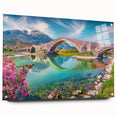 Large abstract wall art depicting European scenery in muted earth tones on acrylic glass, ideal for dining room decor.