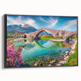 Black and white landscape art painting of Albania on framed canvas, ideal for bedroom wall decor.