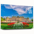 Acrylic print of a European landscape with vibrant greens and blues, ideal for dining room decor.