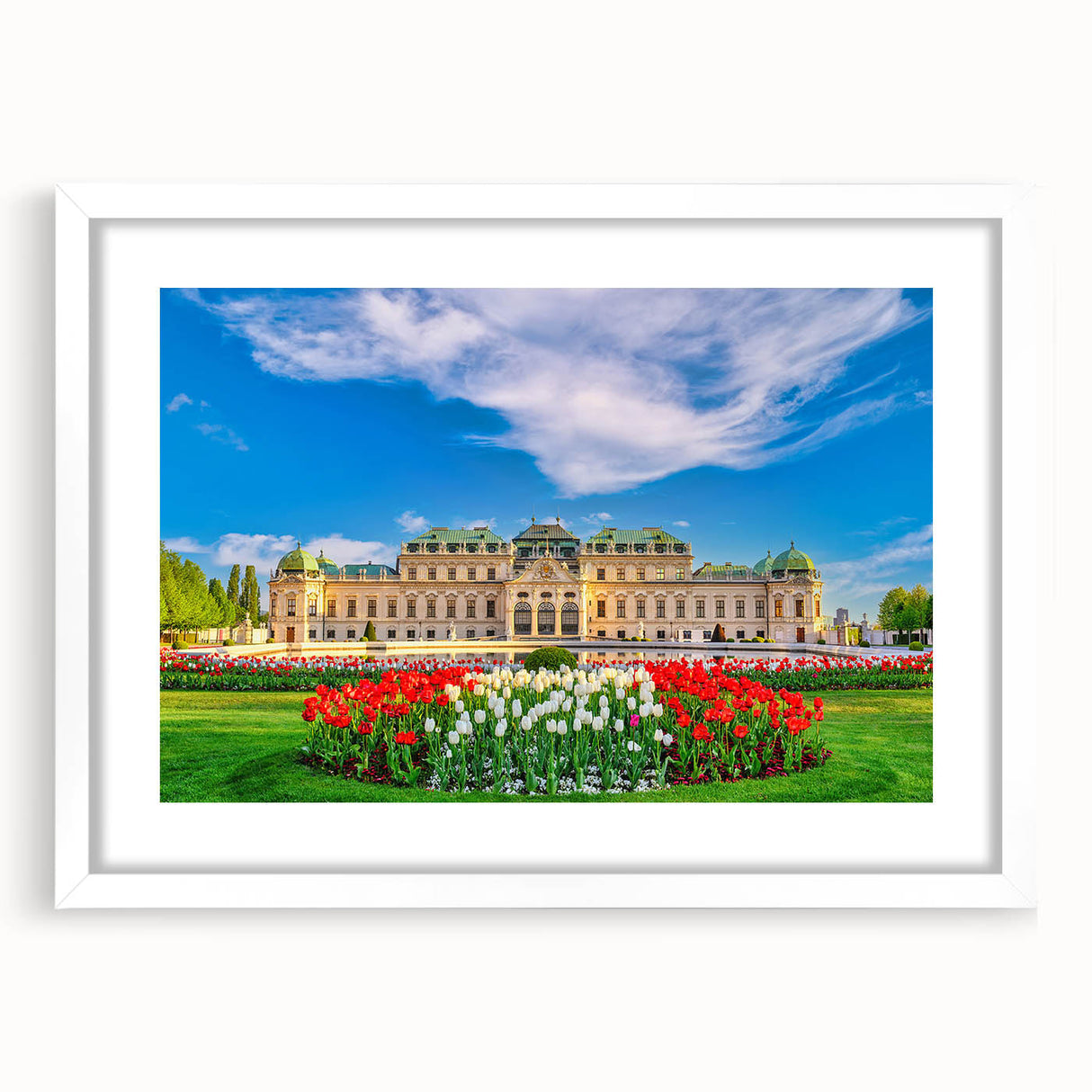 Textured abstract art print of a European landscape in muted earth tones on a framed white mat, suitable for bedroom decor.