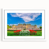 Textured abstract art print of a European landscape in muted earth tones on a framed white mat, suitable for bedroom decor.