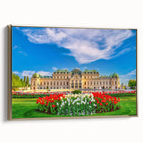 Framed canvas depicting a vintage-style landscape of an Austrian scenery in black and gold tones, ideal for bedroom wall art.