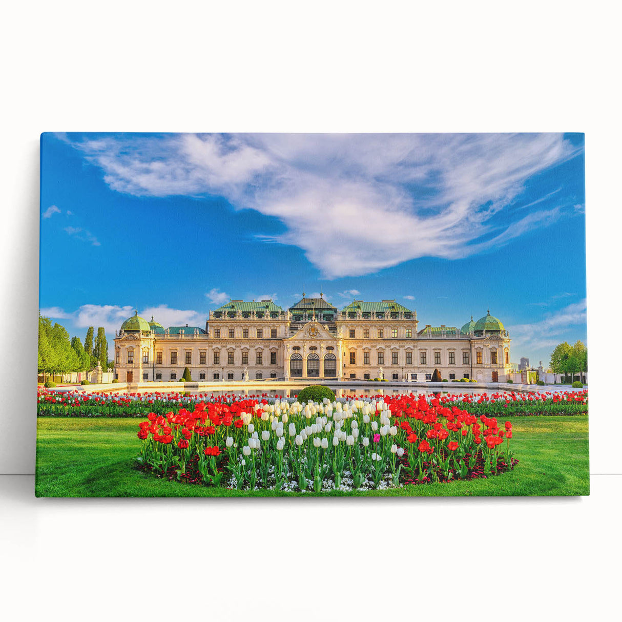 Black and white photograph of a European cityscape on stretched canvas, ideal for kitchen wall art.