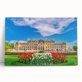 Black and white photograph of a European cityscape on stretched canvas, ideal for kitchen wall art.