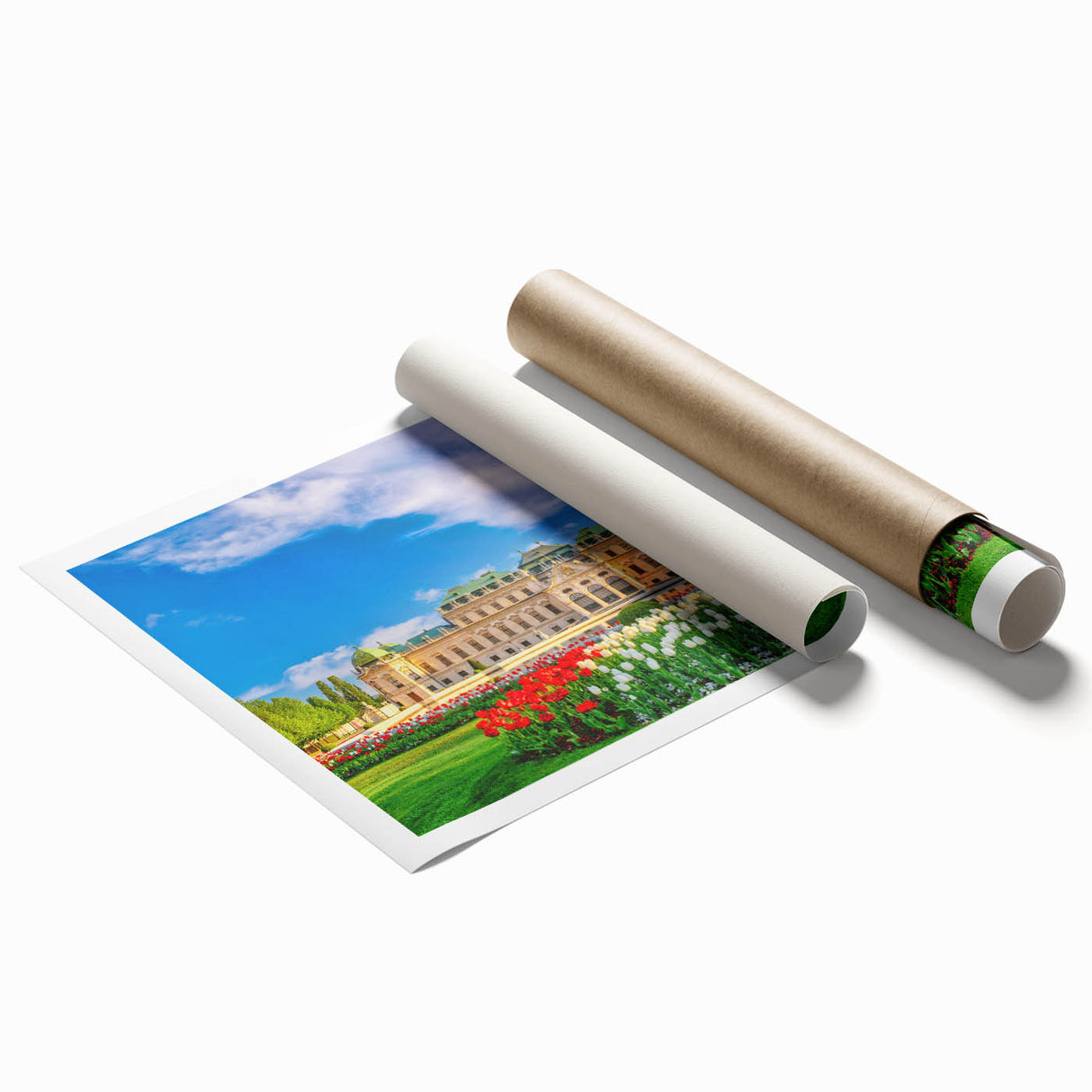 Extra large rolled print of a floral Austrian landscape in muted earth tones, ideal for classy bathroom wall art.
