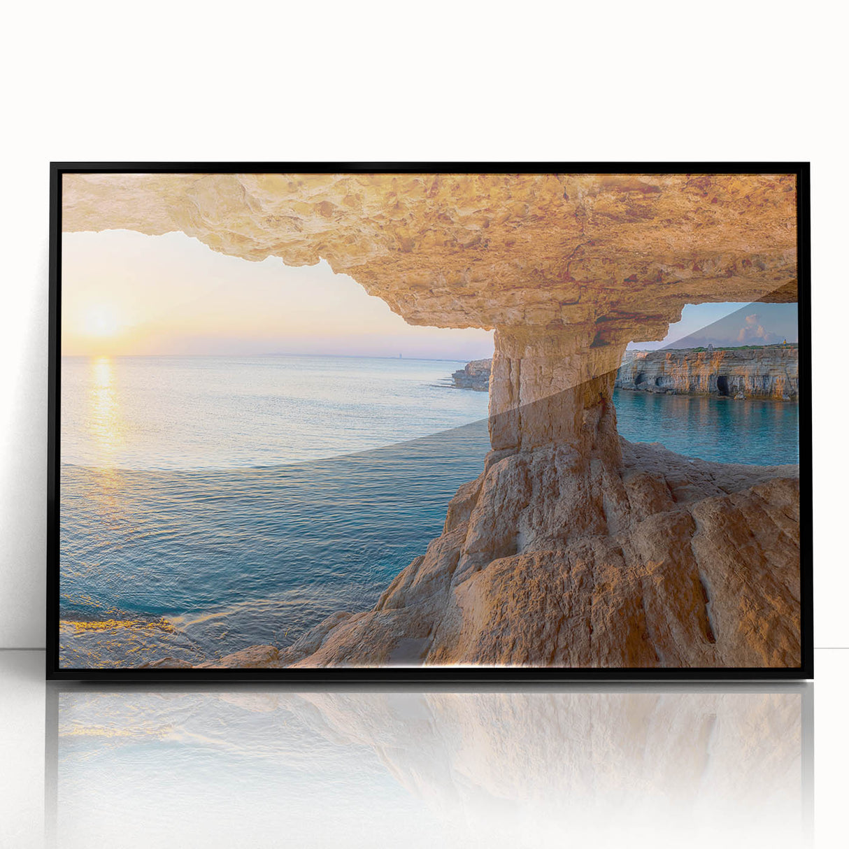 Large abstract wall art depicting a European Cyprus landscape in muted earth tones on a framed acrylic.