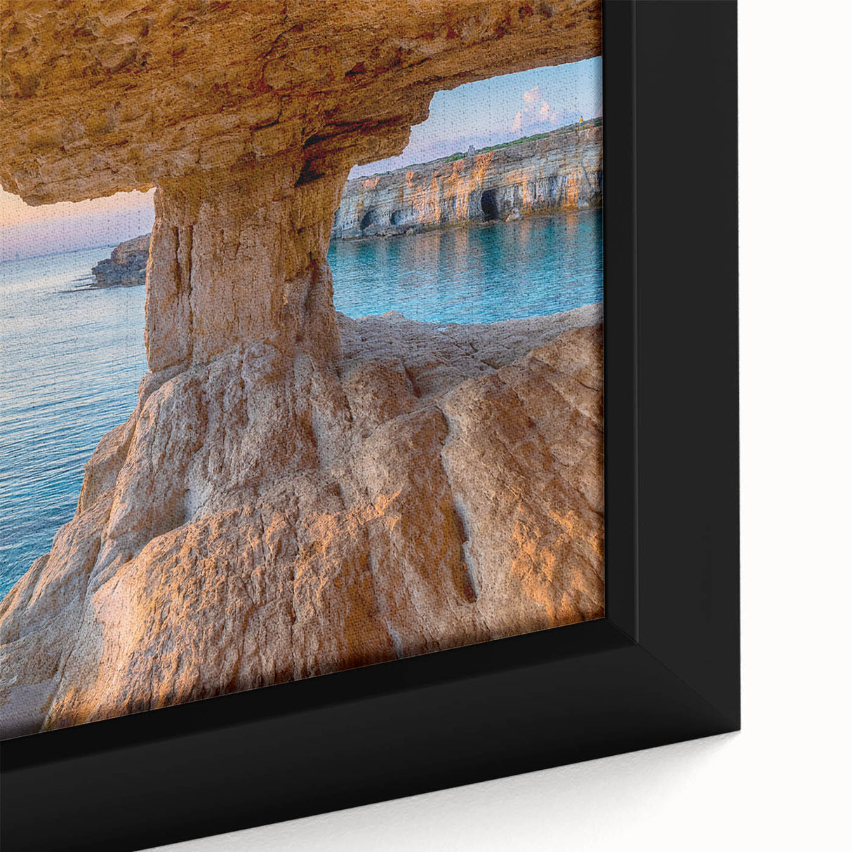 Black wall art depicting a textured European Cyprus landscape on a framed canvas, with vibrant color accents.