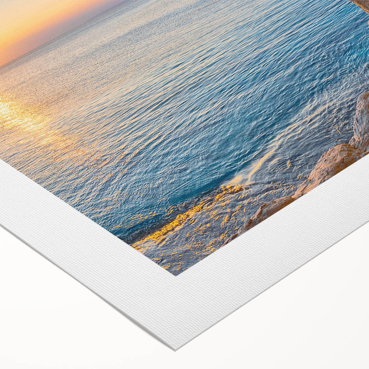 Art deco poster of a European Cyprus landscape in muted earth tones on rolled canvas, suited for dining room decor.