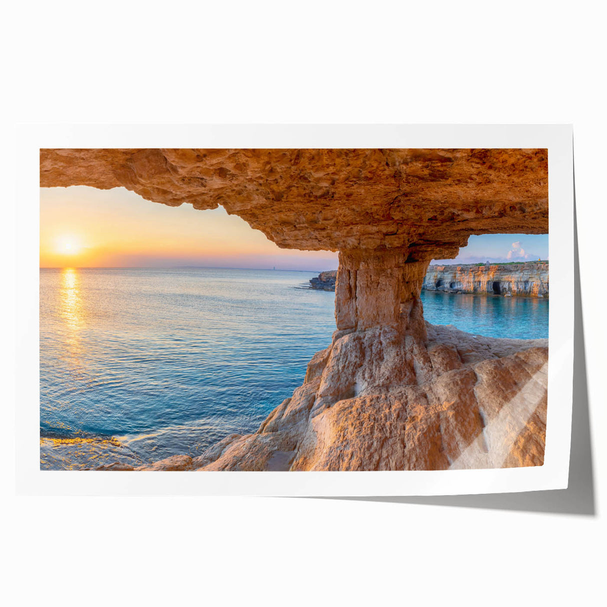 Extra large rolled print of a European Cyprus landscape with vibrant green and blue tones, ideal for art wall dining room.