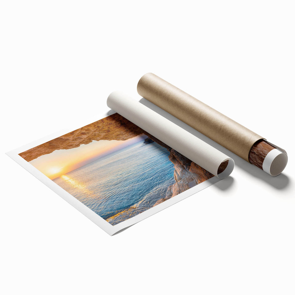 Extra large rolled print of a Cyprus landscape with vibrant floral elements, ideal for classy bathroom wall art.