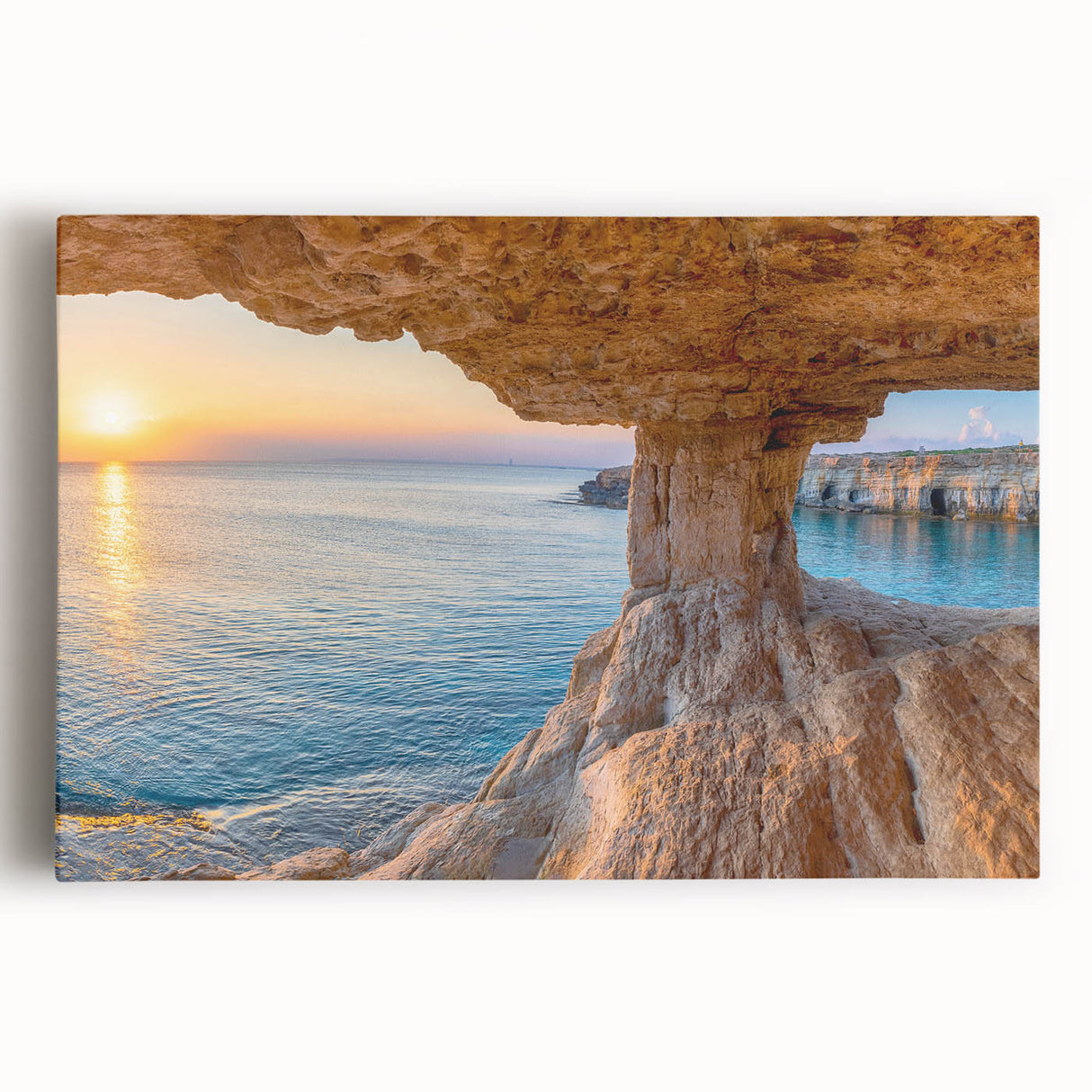 Black and white photograph of a European Cyprus landscape on stretched canvas, ideal for kitchen wall art.
