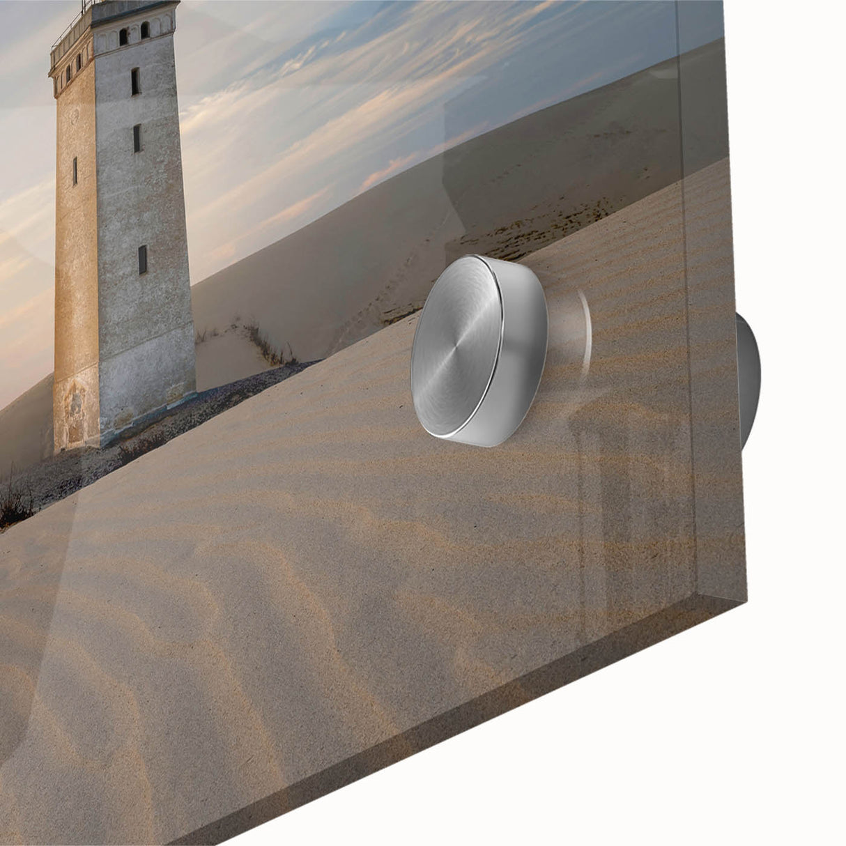 Large abstract wall art featuring a mid-century modernist European scenery in muted earth tones on acrylic glass.