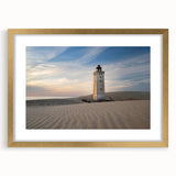Abstract art print of a European scenery in Denmark, with muted earth tones on a gold-framed canvas.