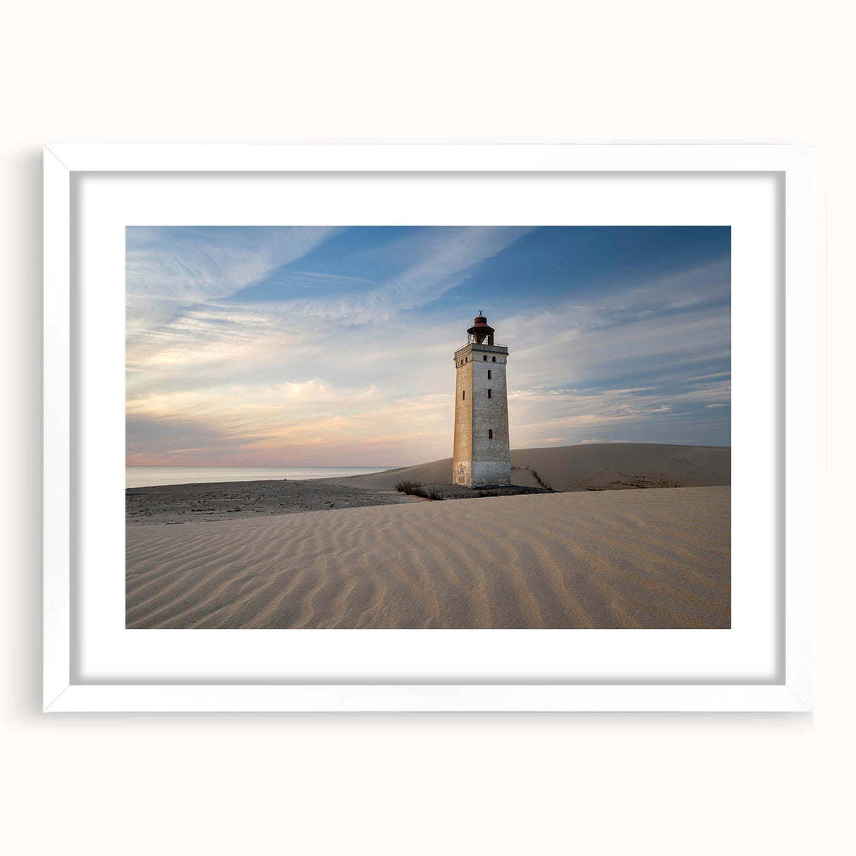 Textured abstract art print of a European scenery in muted earth tones, framed in white, ideal for bedroom art.