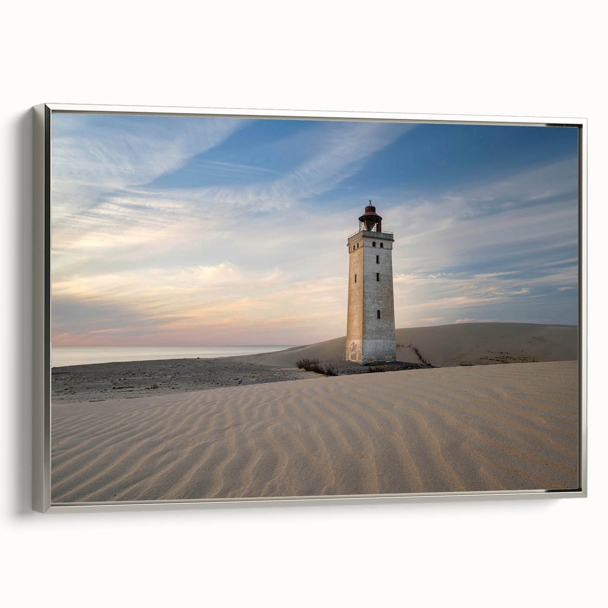 Landscape art painting featuring a vintage Danish scenery in muted colors on a framed canvas, ideal for living room decor.