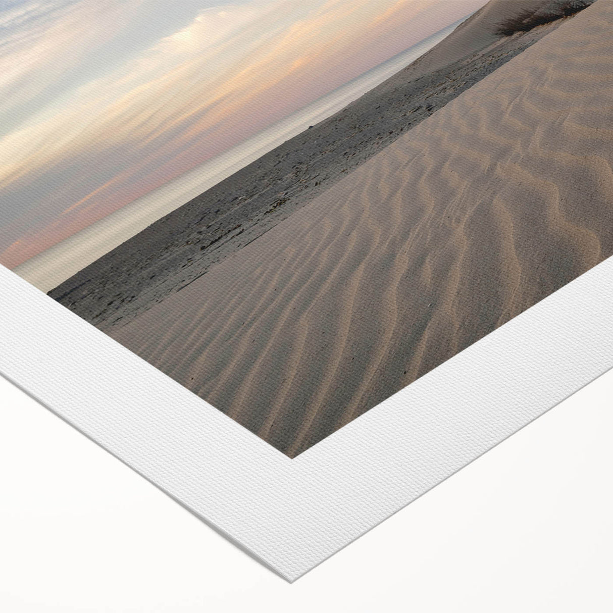 Art deco poster depicting a serene Danish landscape in muted green and blue tones on rolled canvas.