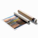 Extra large rolled print of a scenic Cumbria landscape with soft floral elements in muted green and blue tones.