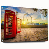 Acrylic print of London skyline in muted gray and blue tones, suitable for bedroom or dining room decor.