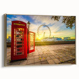 Landscape painting of London with muted gray and gold tones on a framed canvas, ideal for bedroom wall decor.
