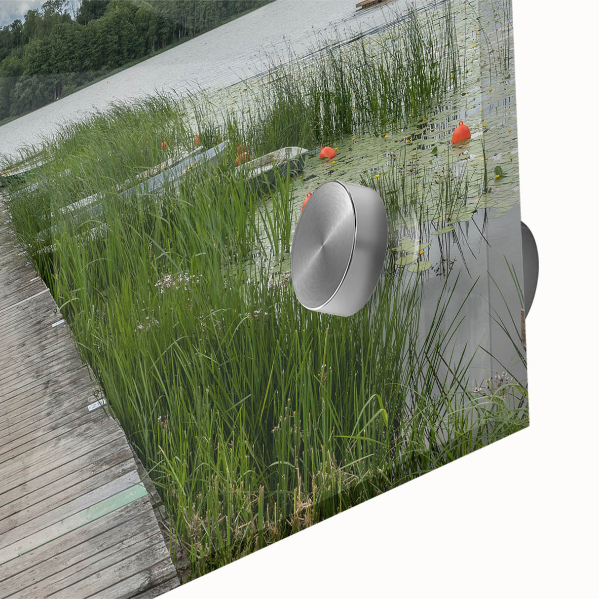 Large abstract wall art depicting a European Estonian landscape in muted earth tones on acrylic glass.