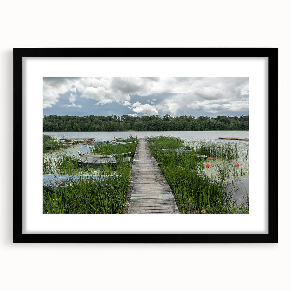 Extra large abstract art print featuring a colorful, textured depiction of a European scenery on a framed black mat canvas.