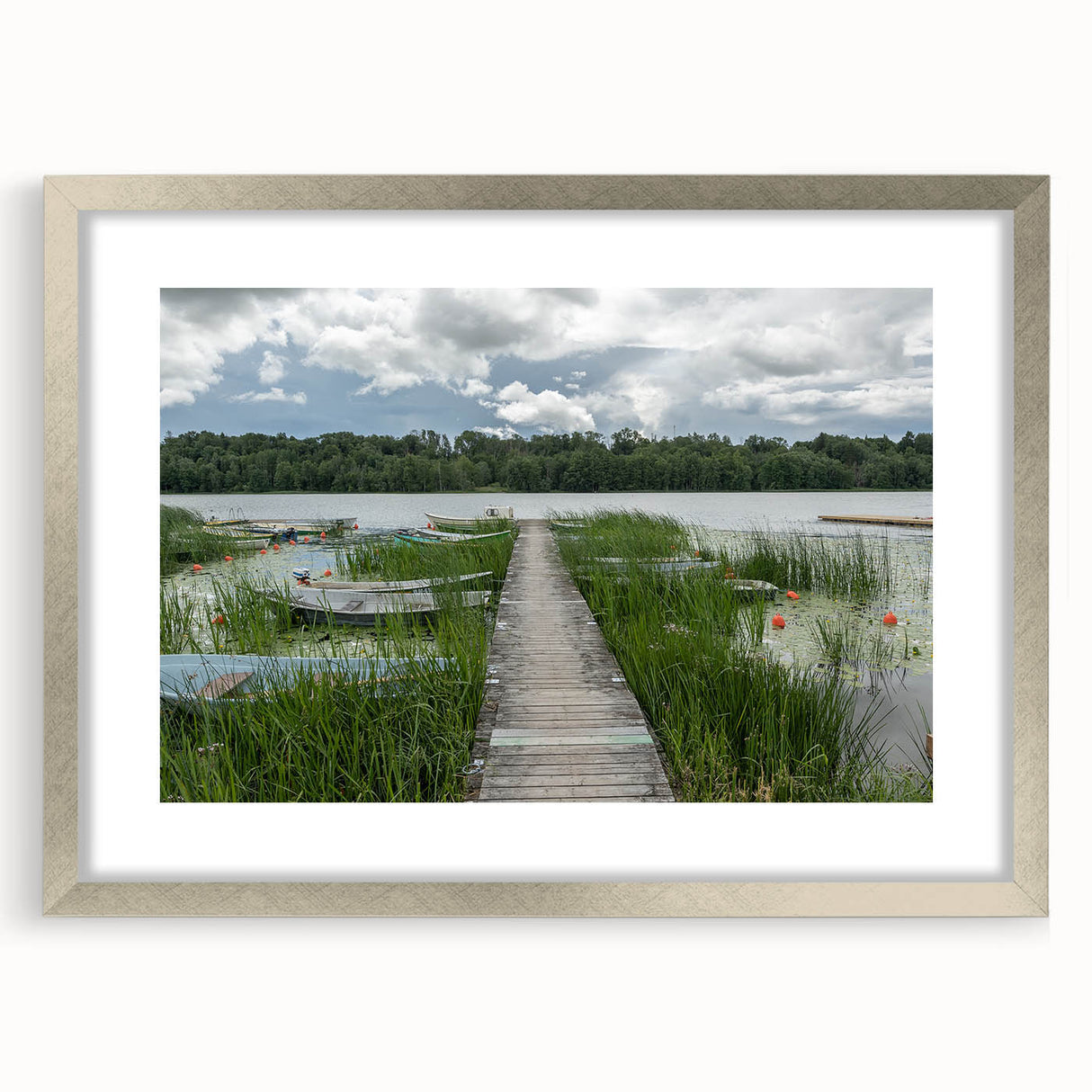 Extra large abstract art print featuring textured scenery of Estonia in muted earth tones, framed in silver.