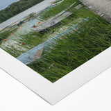 Art deco poster of a serene Estonian landscape in soft pastel hues, printed on rolled canvas, suitable for dining room decor.