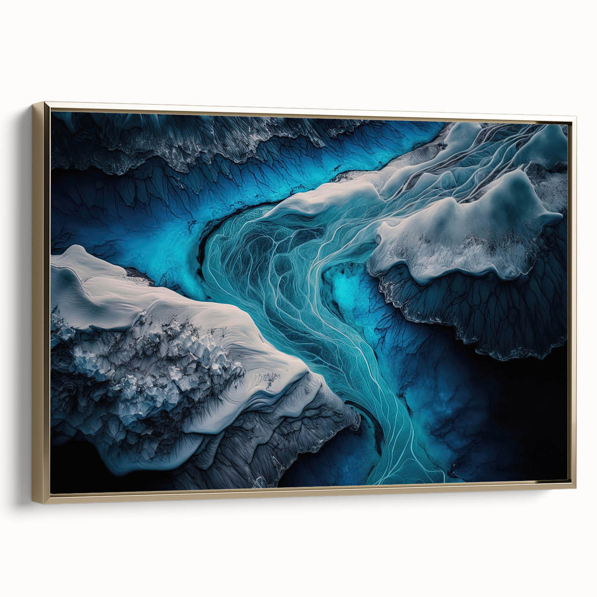 Framed canvas depicting a tranquil Icelandic landscape in muted earth tones, ideal for bedroom wall art.