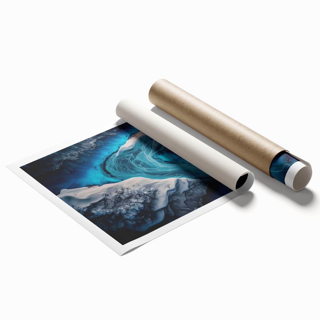 Extra large rolled print of a serene Icelandic landscape, featuring soft pastel shades.