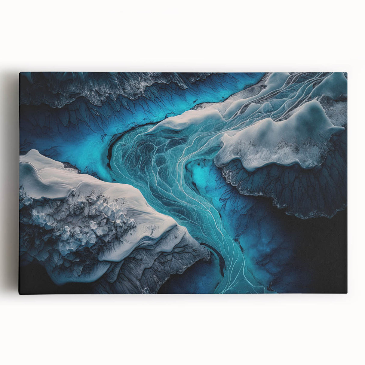 Black and white photograph of Icelandic scenery on stretched canvas, ideal for kitchen wall art or bedroom ambiance.