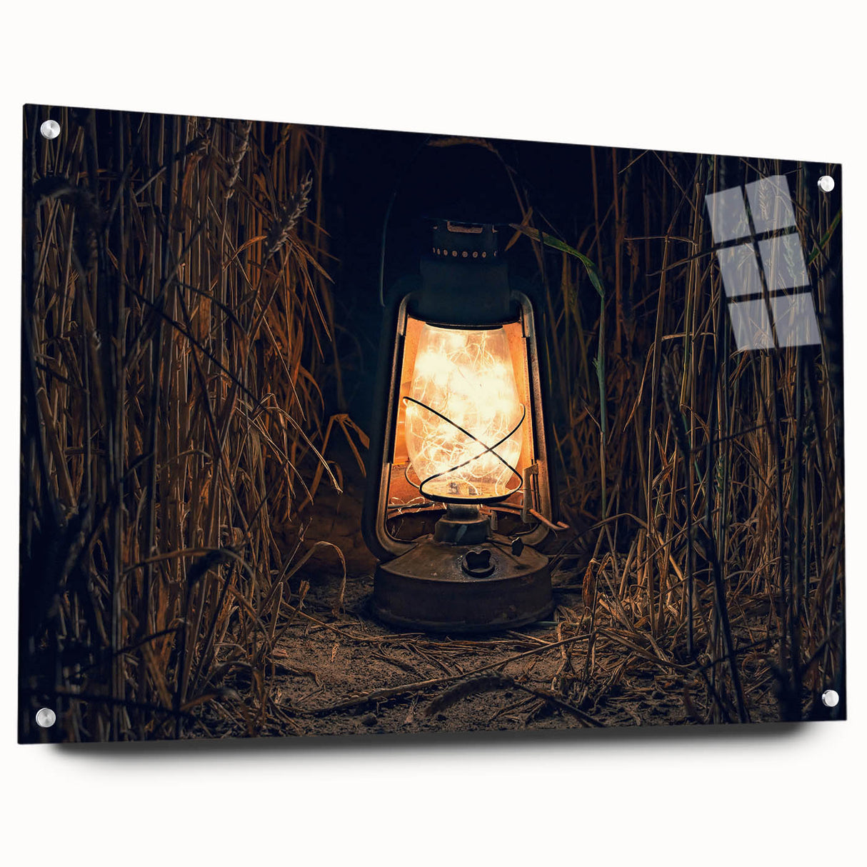Acrylic print of a large abstract wall art depicting a European scenery in muted earth tones, ideal for dining room decor.